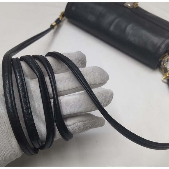 HCL Black Leather Pushlock Flap Closure Small Crossbody Bag - Vintage - Picture 5 of 16